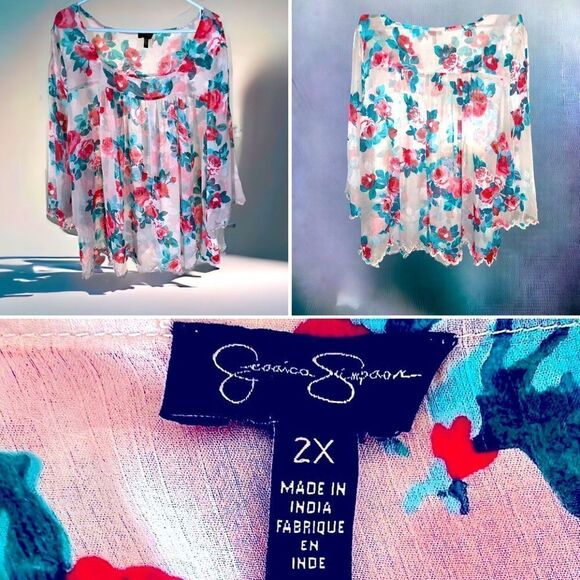 Jessica Simpson l Gray Sheer Floral Blouse l 2X l - Picture 2 of 7